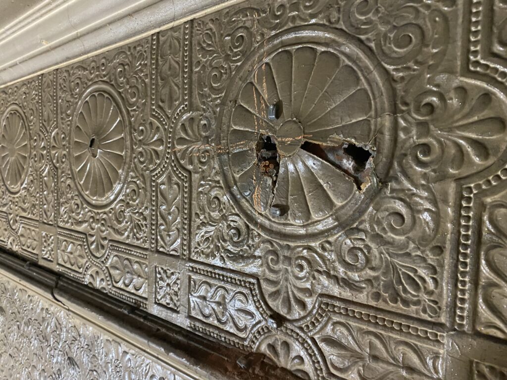 Lincrusta frieze c.1891 discovered above a suspended ceiling at Royton Town Hall, Oldham